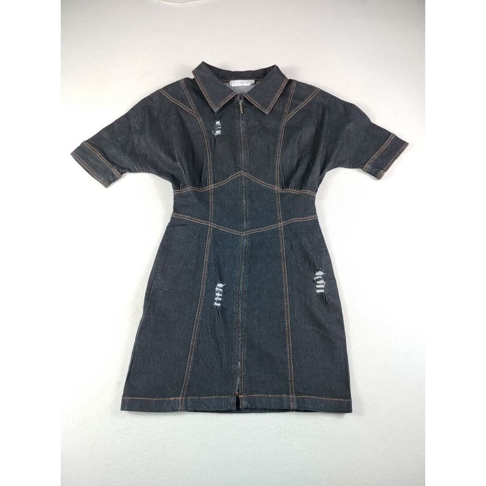 Chicways Denim Dress Women's Small‎ Classiccore Minimalist Retro Basic  Full Zip